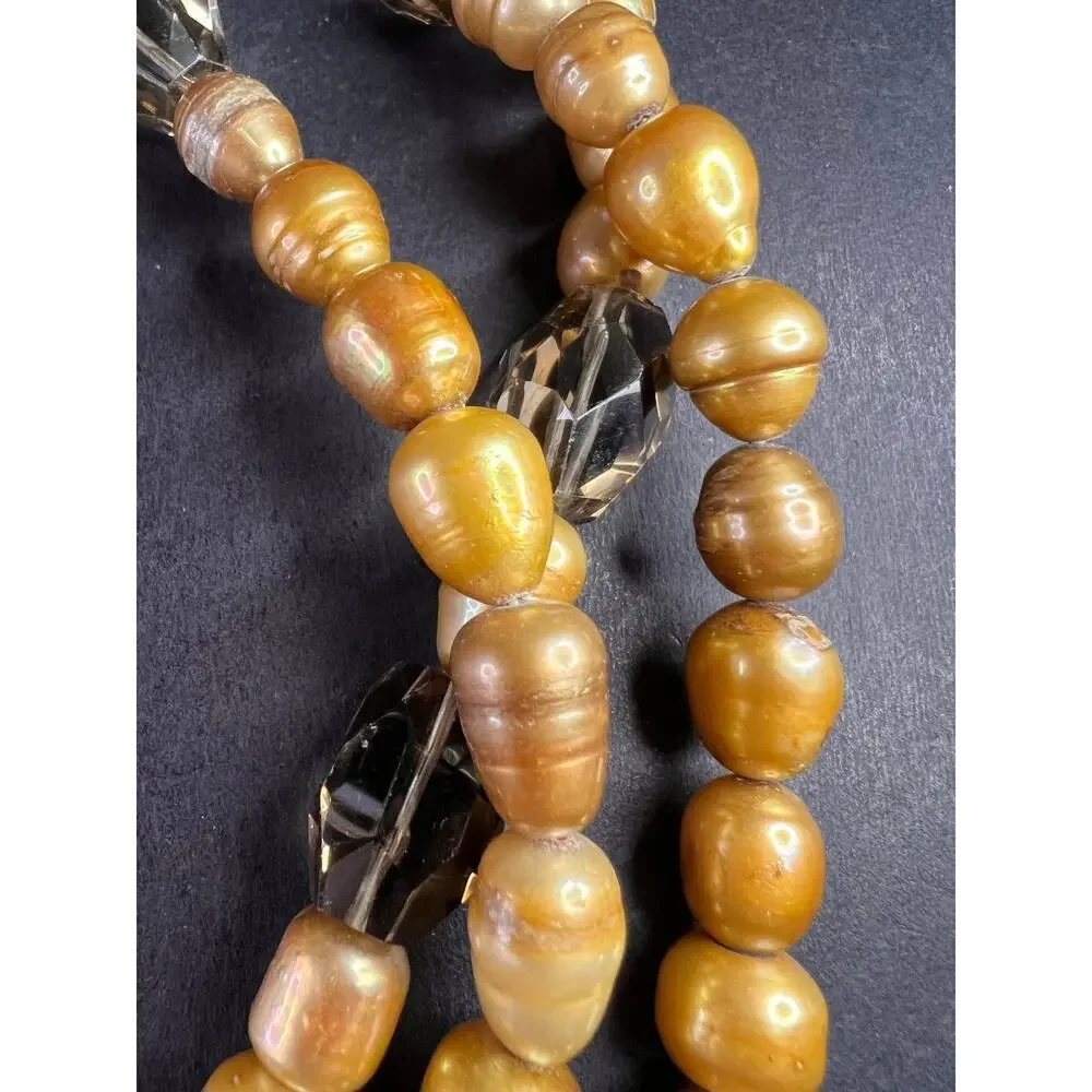 NEW smoky quartz and pearl multi strand necklace with sterling silver clasp